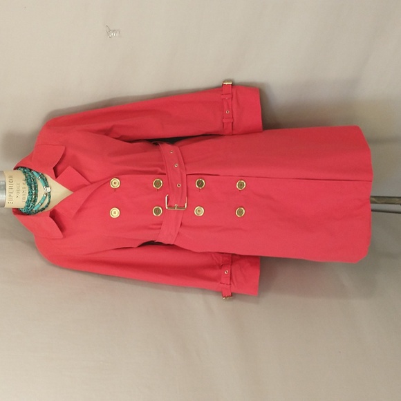 Pink Trench Raincoat Light Spring Coat Bright Magenta Color Car Mid Length 40" - Picture 1 of 14